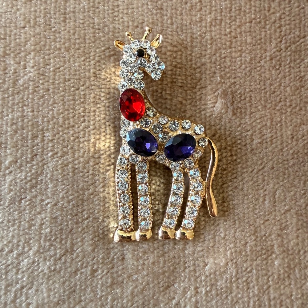 Mint Giraffe Crystal Animal Pin Brooch Gold Tone Rhinestone Gift‎ Jewelry